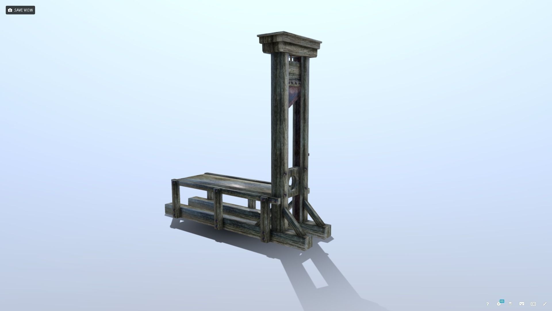 Guillotine wooden structure with metal pole in middle Low-poly 3D model_1