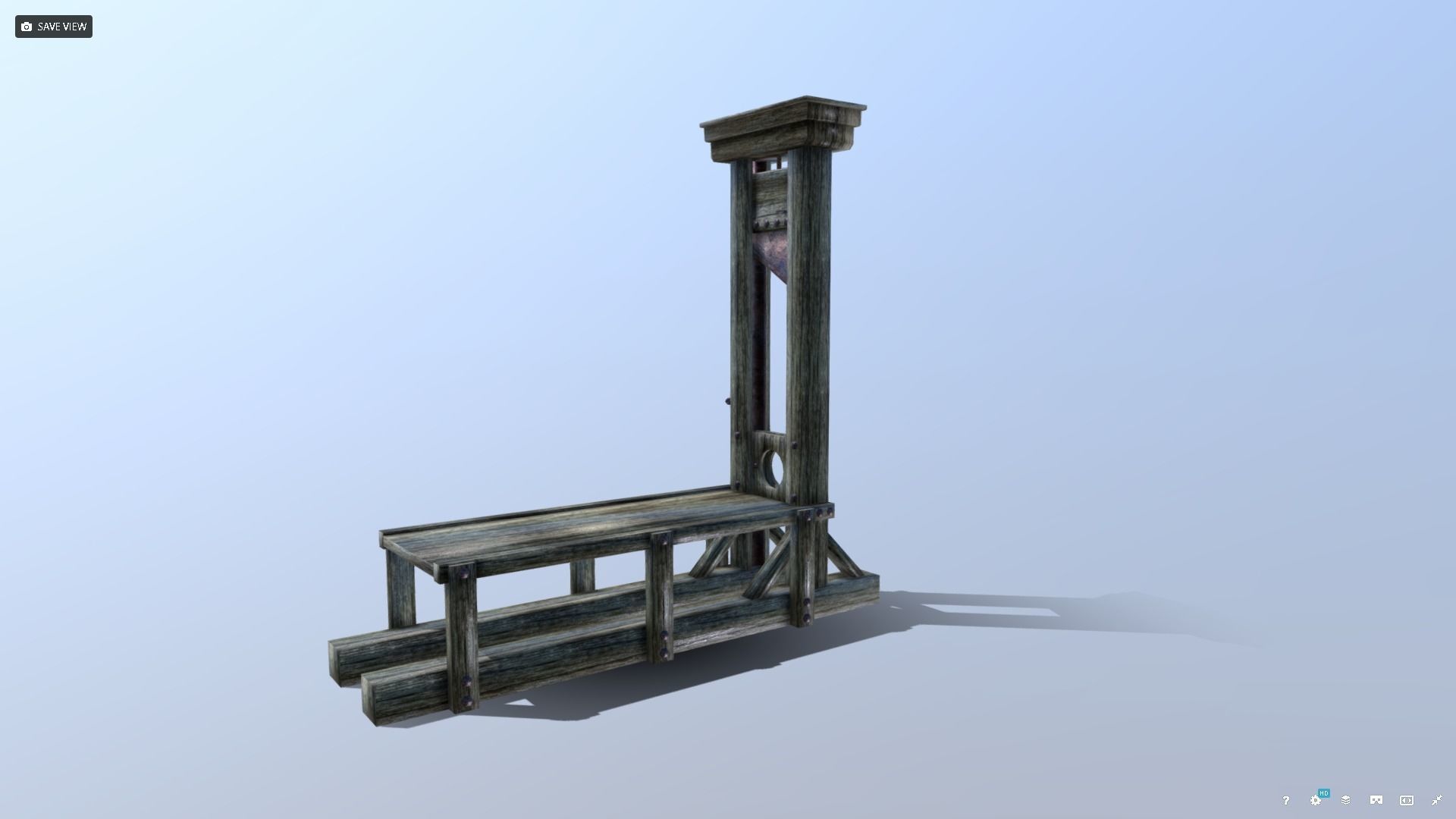 Guillotine wooden structure with metal pole in middle Low-poly 3D model_5