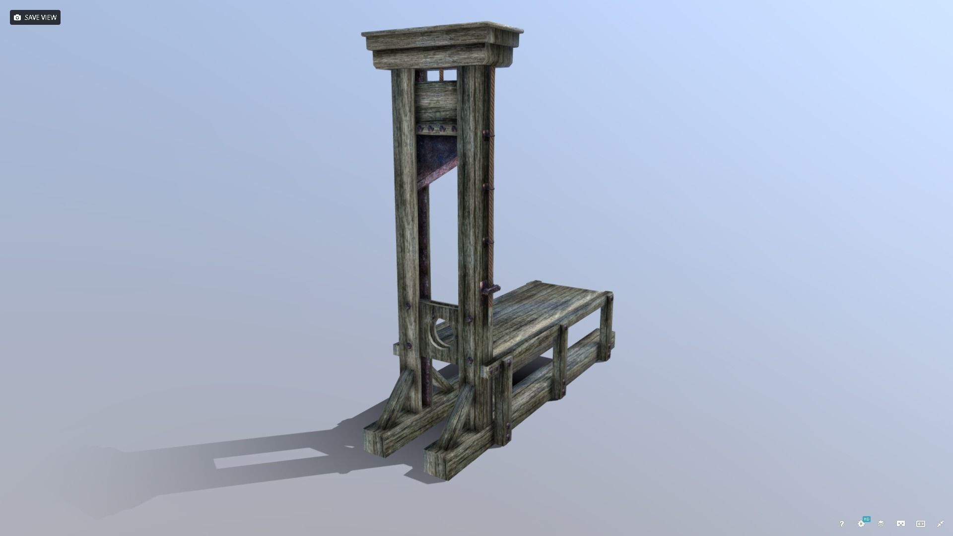 Guillotine wooden structure with metal pole in middle Low-poly 3D model_9
