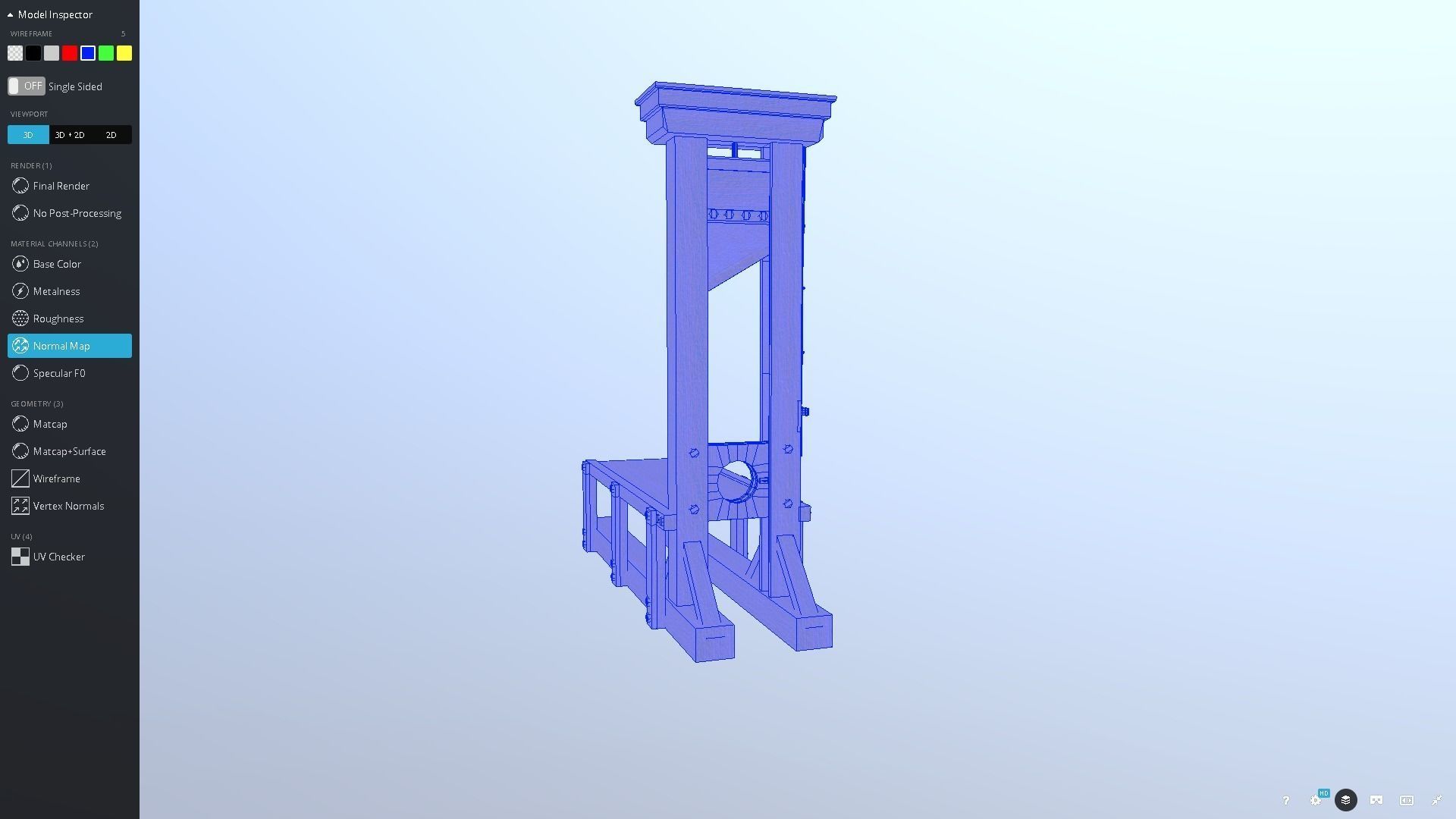 Guillotine wooden structure with metal pole in middle Low-poly 3D model_3