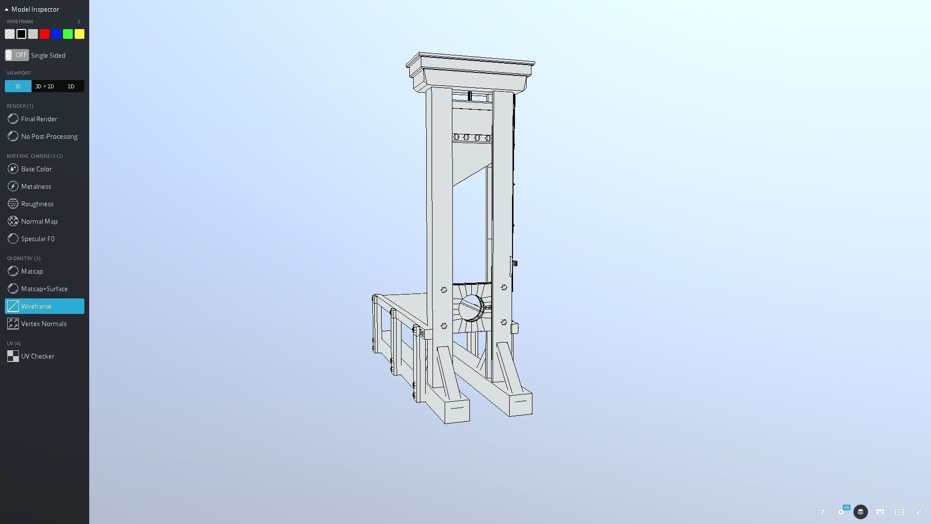 Guillotine wooden structure with metal pole in middle Low-poly 3D model_11