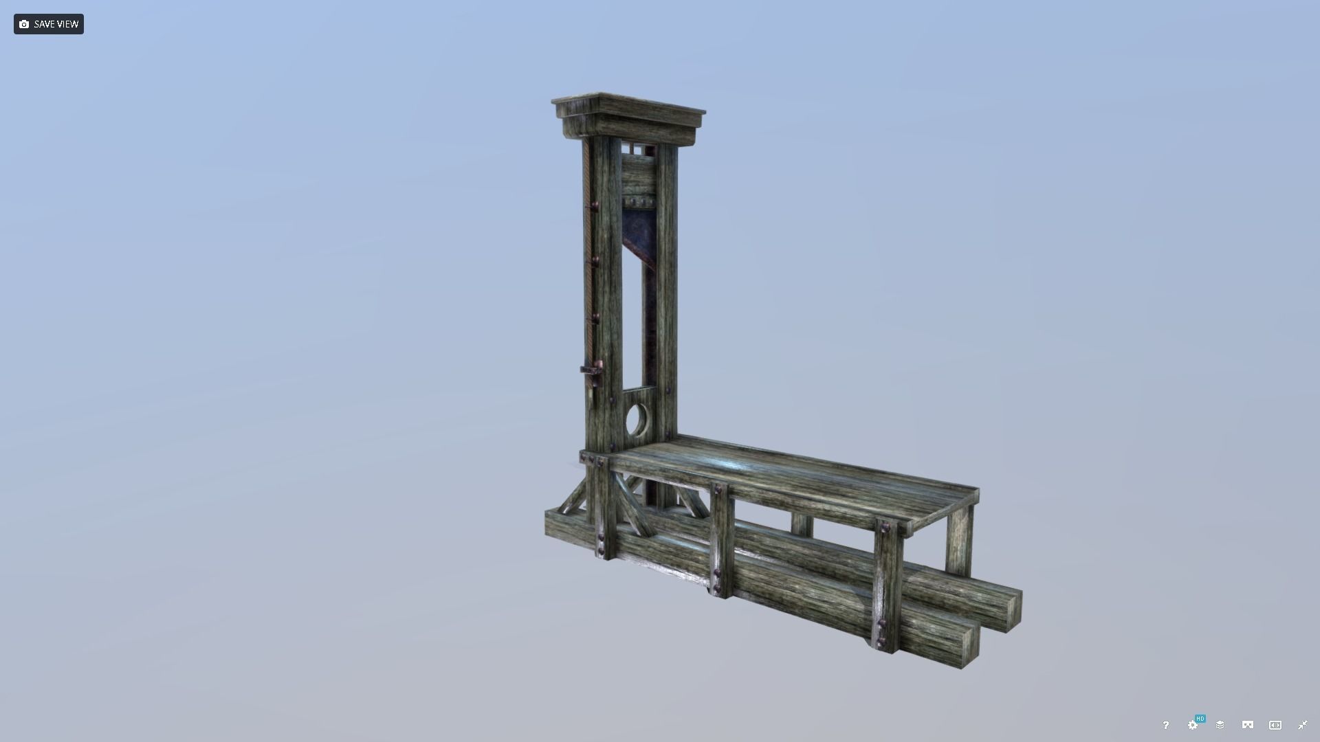 Guillotine wooden structure with metal pole in middle Low-poly 3D model_7