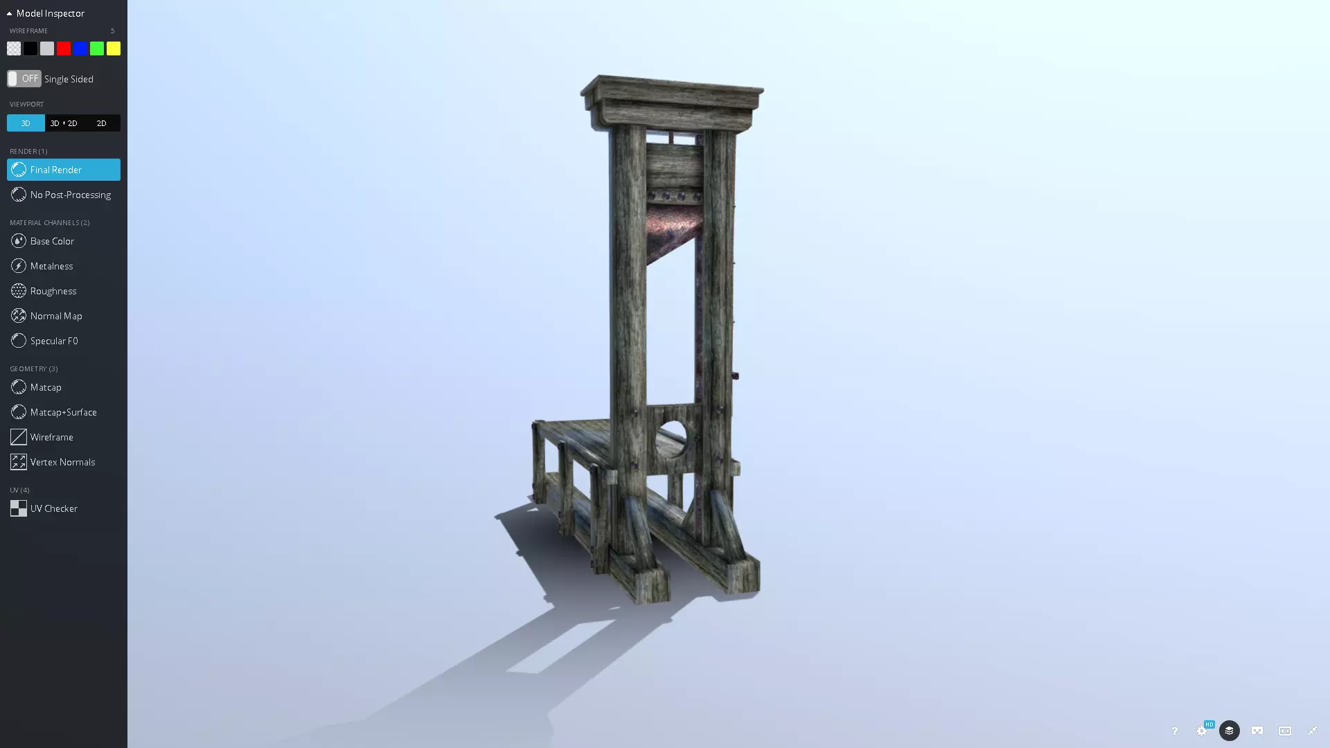 Guillotine wooden structure with metal pole in middle Low-poly 3D model_0