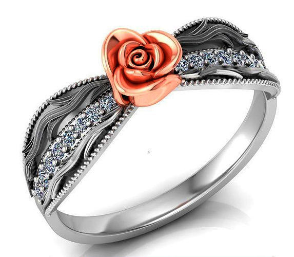 Rose Ring Flower with stones 27 3D print model