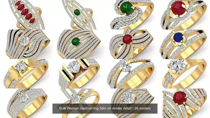 26 Bulk Women cocktail ring 3dm stl render detail 3D Model Collection