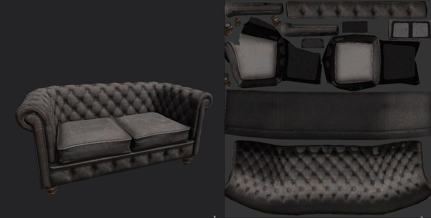 Old Sofa PBR Low-poly 3D model_9
