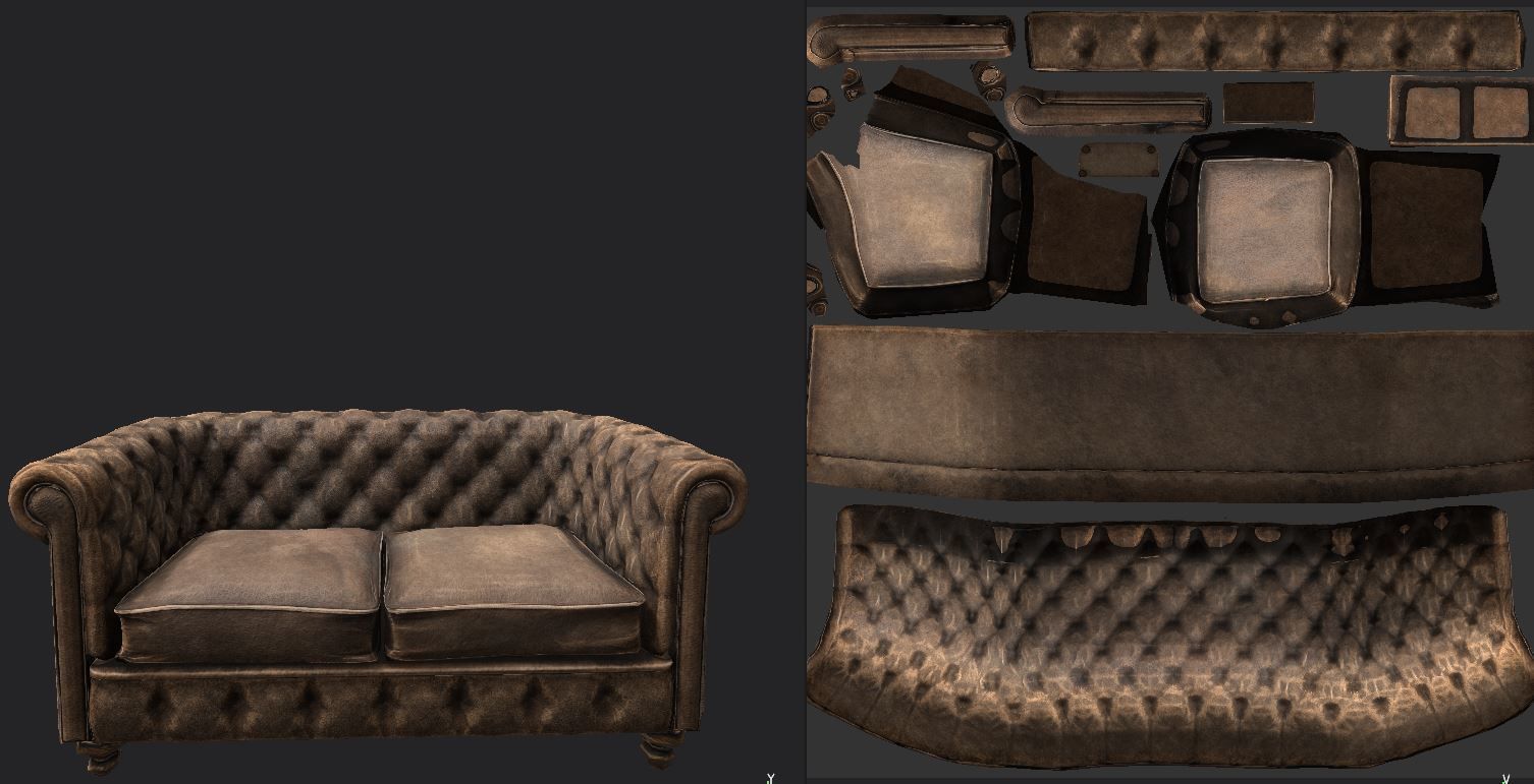 Old Sofa PBR Low-poly 3D model_1