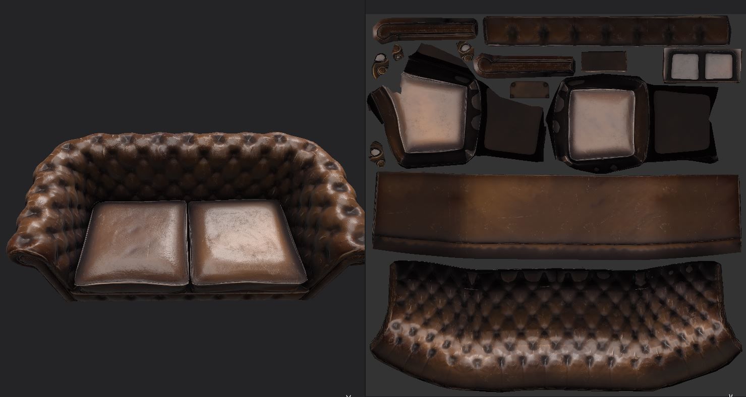 Old Sofa PBR Low-poly 3D model_8
