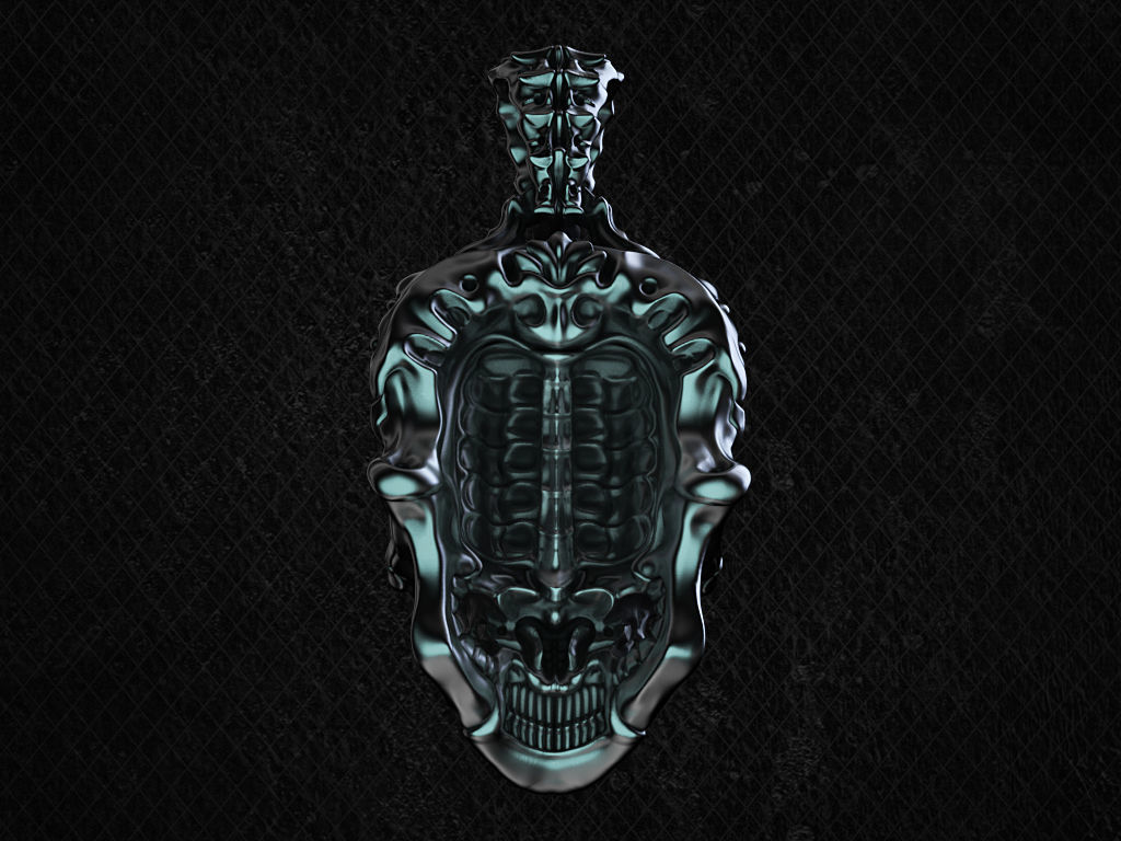 Biomechanical Skull Pendant Silencer with original holder 3D print model_4