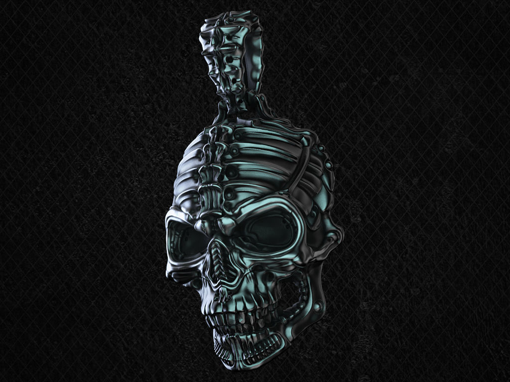 Biomechanical Skull Pendant Silencer with original holder 3D print model_2