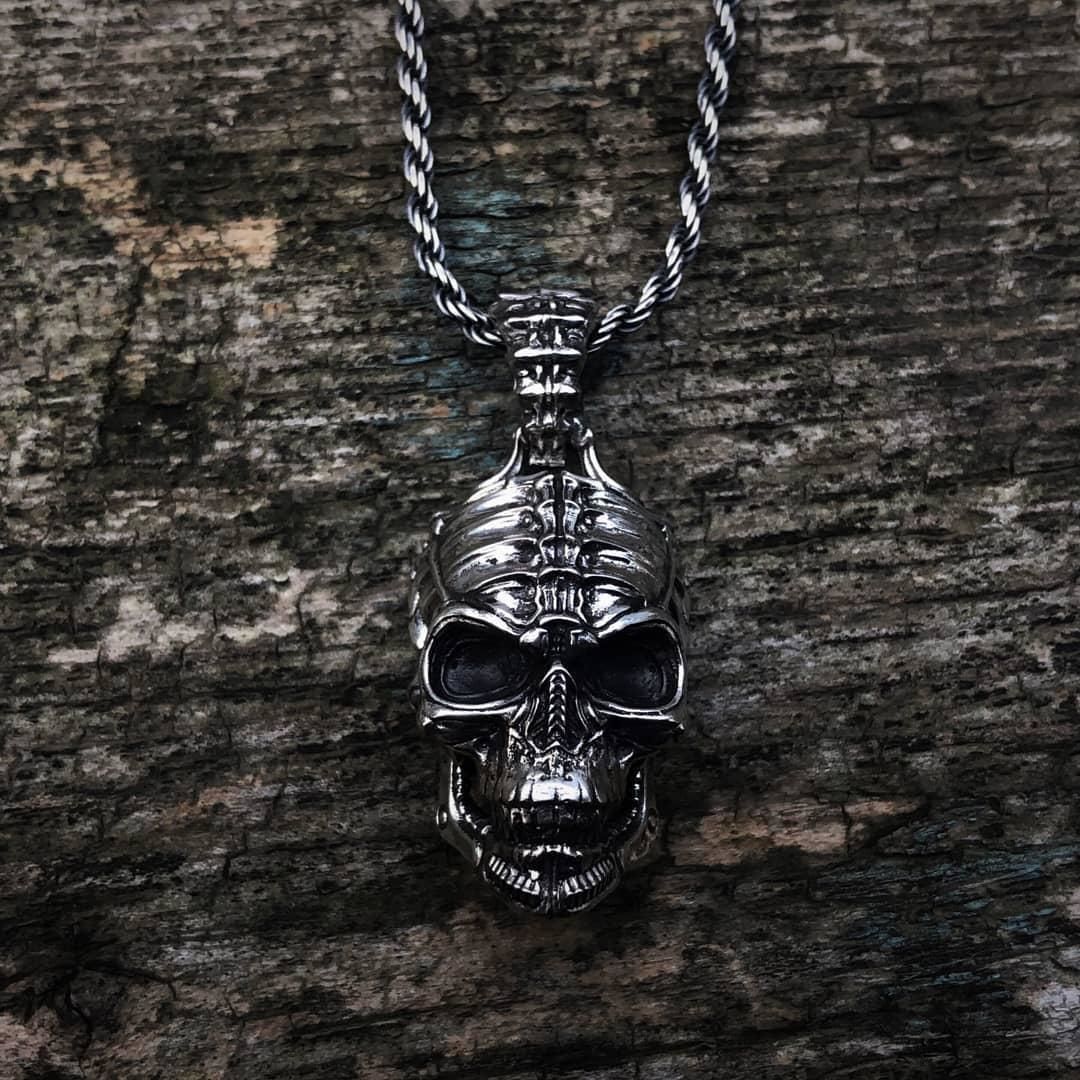 Biomechanical Skull Pendant Silencer with original holder 3D print model_12
