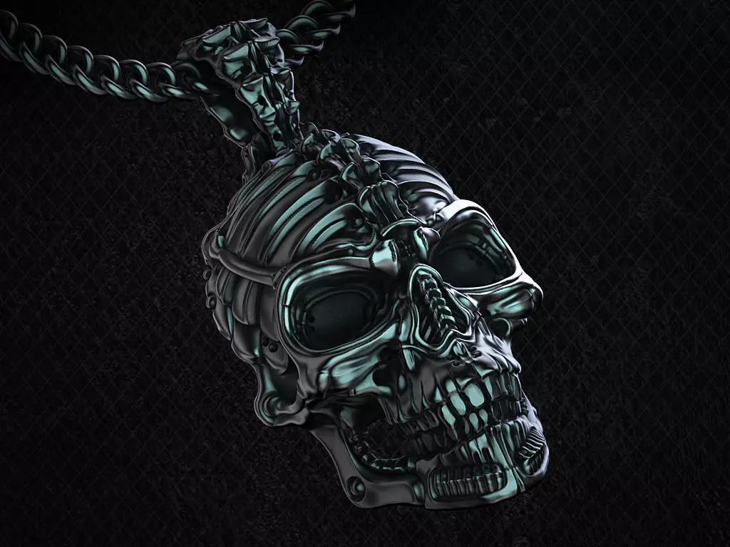 Biomechanical Skull Pendant Silencer with original holder 3D print model_0