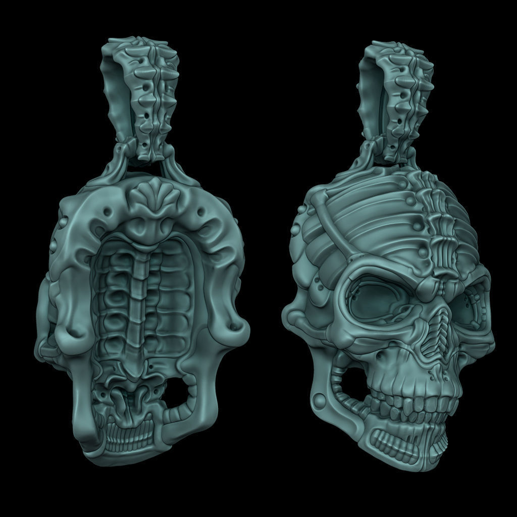 Biomechanical Skull Pendant Silencer with original holder 3D print model_5