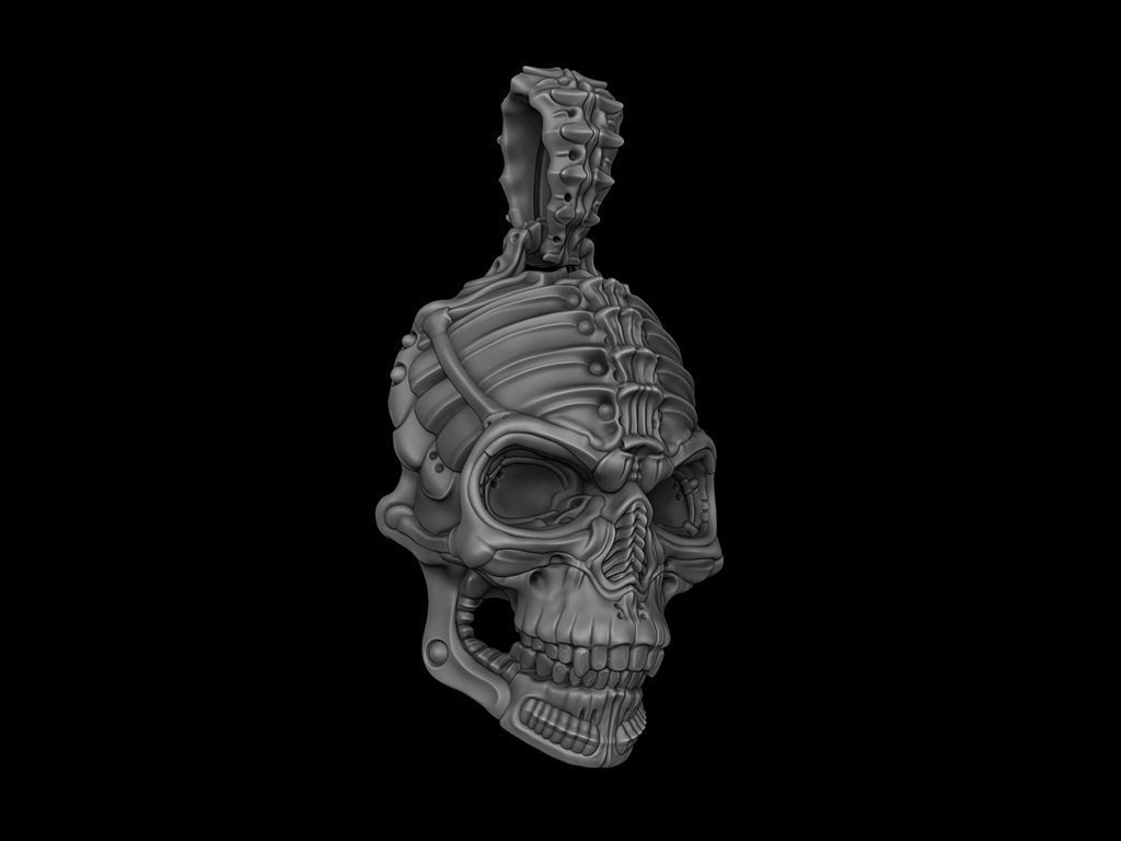 Biomechanical Skull Pendant Silencer with original holder 3D print model_8
