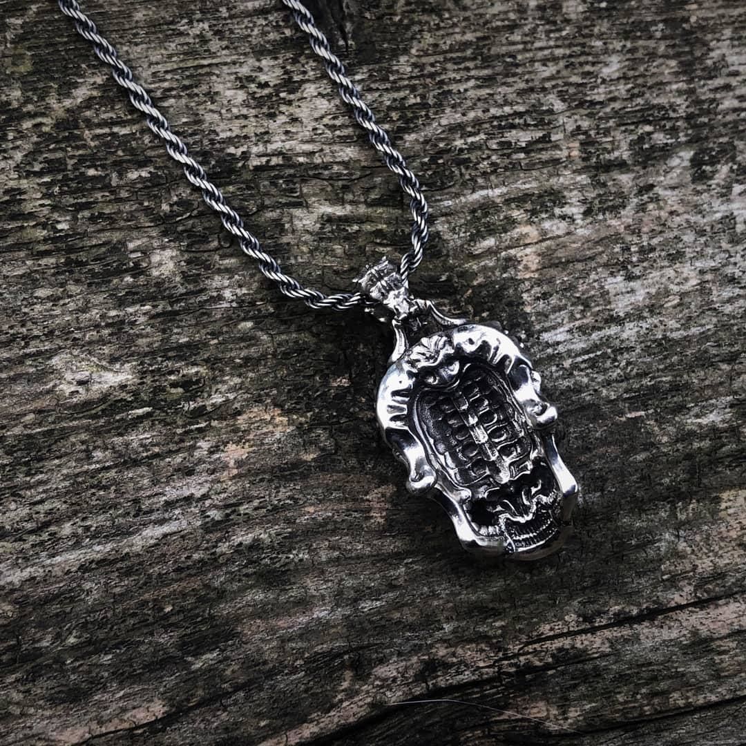 Biomechanical Skull Pendant Silencer with original holder 3D print model_13