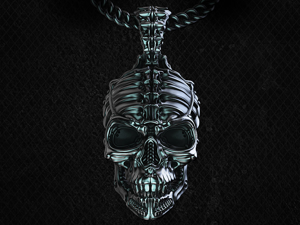 Biomechanical Skull Pendant Silencer with original holder 3D print model_1
