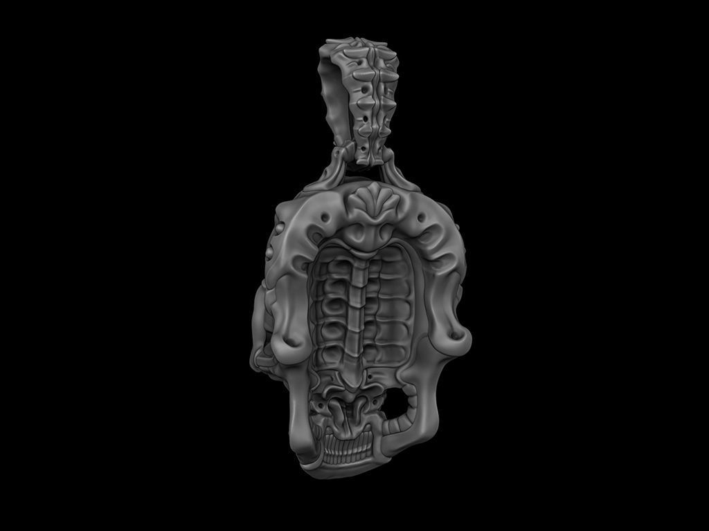 Biomechanical Skull Pendant Silencer with original holder 3D print model_7