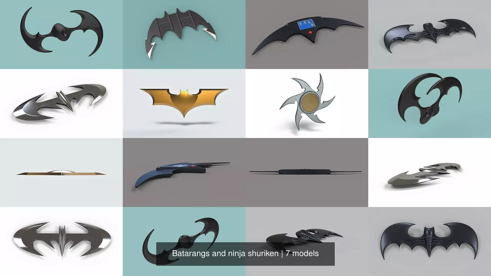Batarangs and ninja shuriken 3D Model Collection_0
