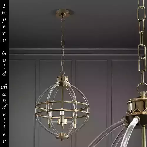 Impero chandelier with two gold balls hanging from ceiling