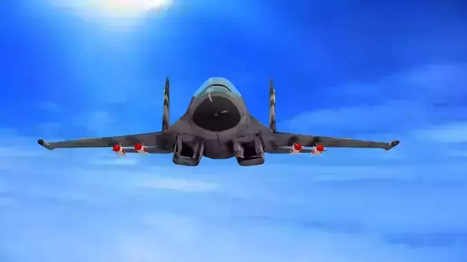 SU-27 fighter jet flying in sky