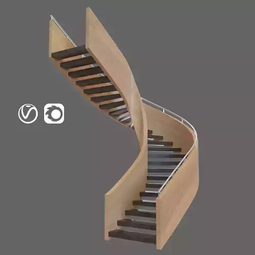 Wooden Spiral StairCase Free 3D model