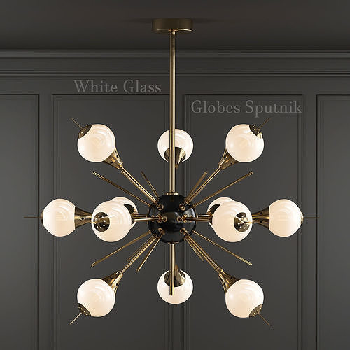 White Glass Globes Sputnik Chandelier in 70 3D model