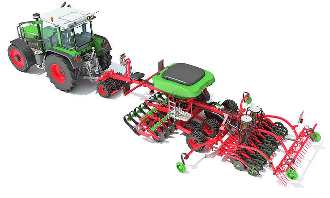 Tractor with Seed Drill 3D model