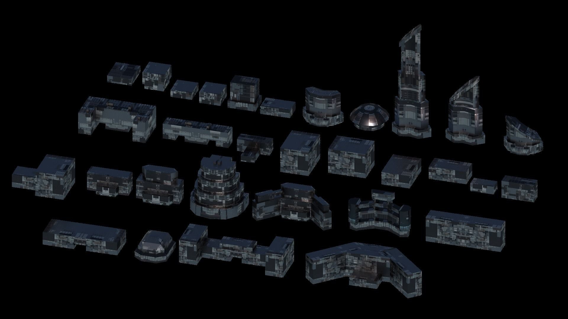 Sci Fi Space Colony Pack Modular 8k PBR 1512 Buildings Low-poly 3D model_1
