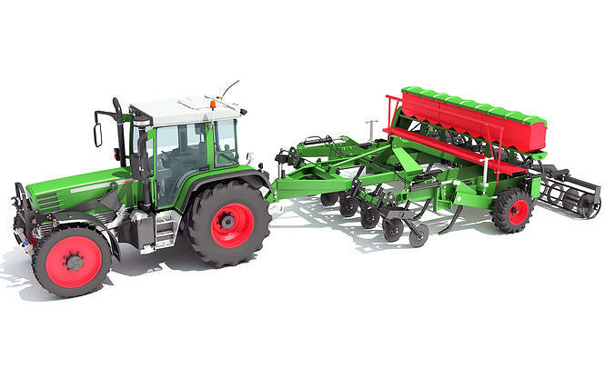 Tractor with Seed Drill 3D model