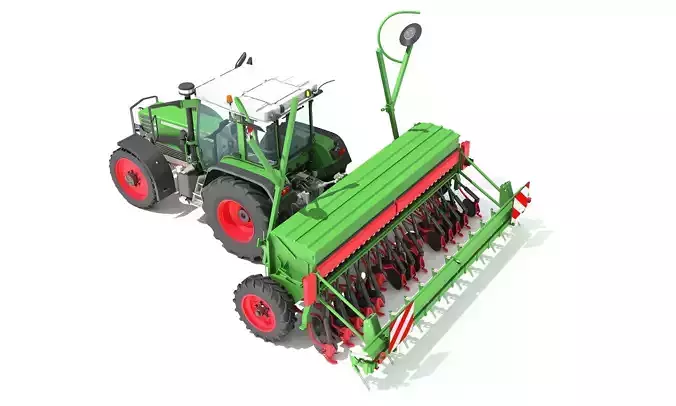 Tractor with Seed Drill 3D model