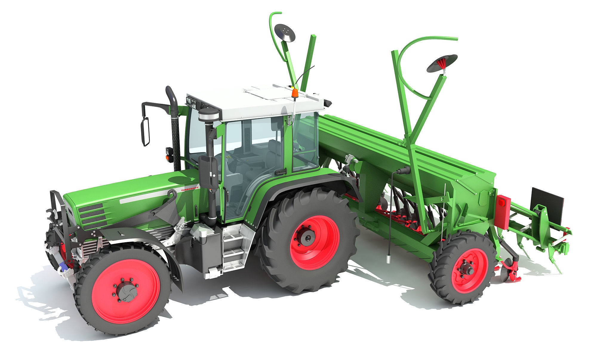 Tractor with Seed Drill 3D model_2