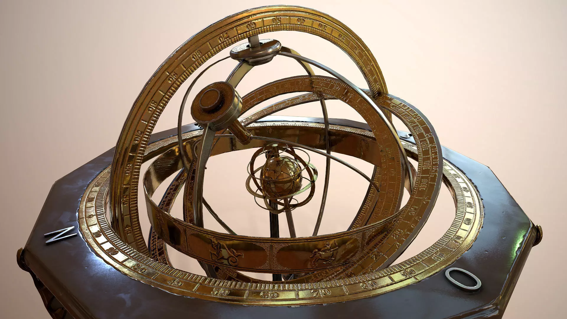 Astrolabe antique astronomical instrument Low-poly 3D model_0