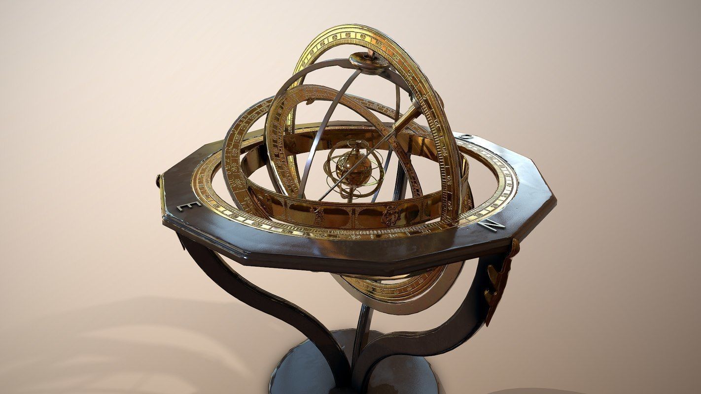 Astrolabe antique astronomical instrument Low-poly 3D model_2