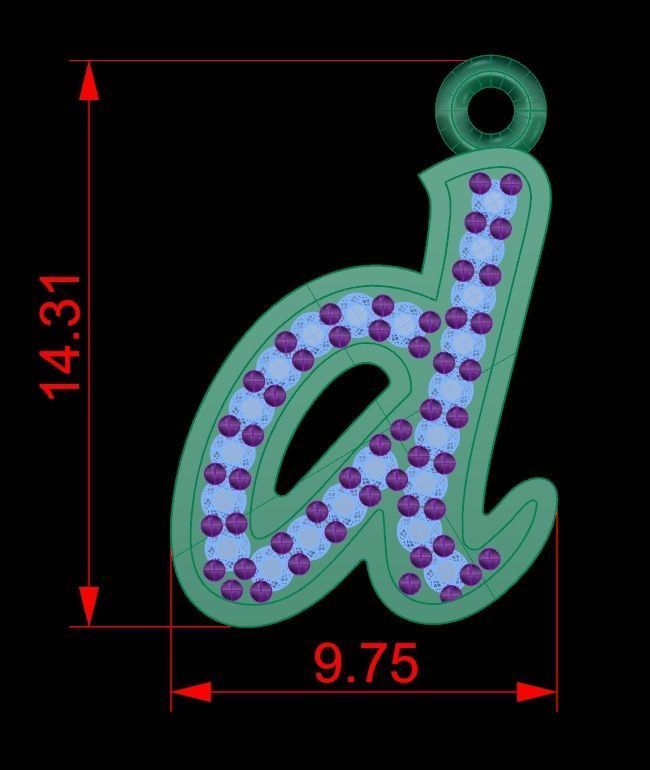 Alphabets Small Letter D Pendants 3D print model_1