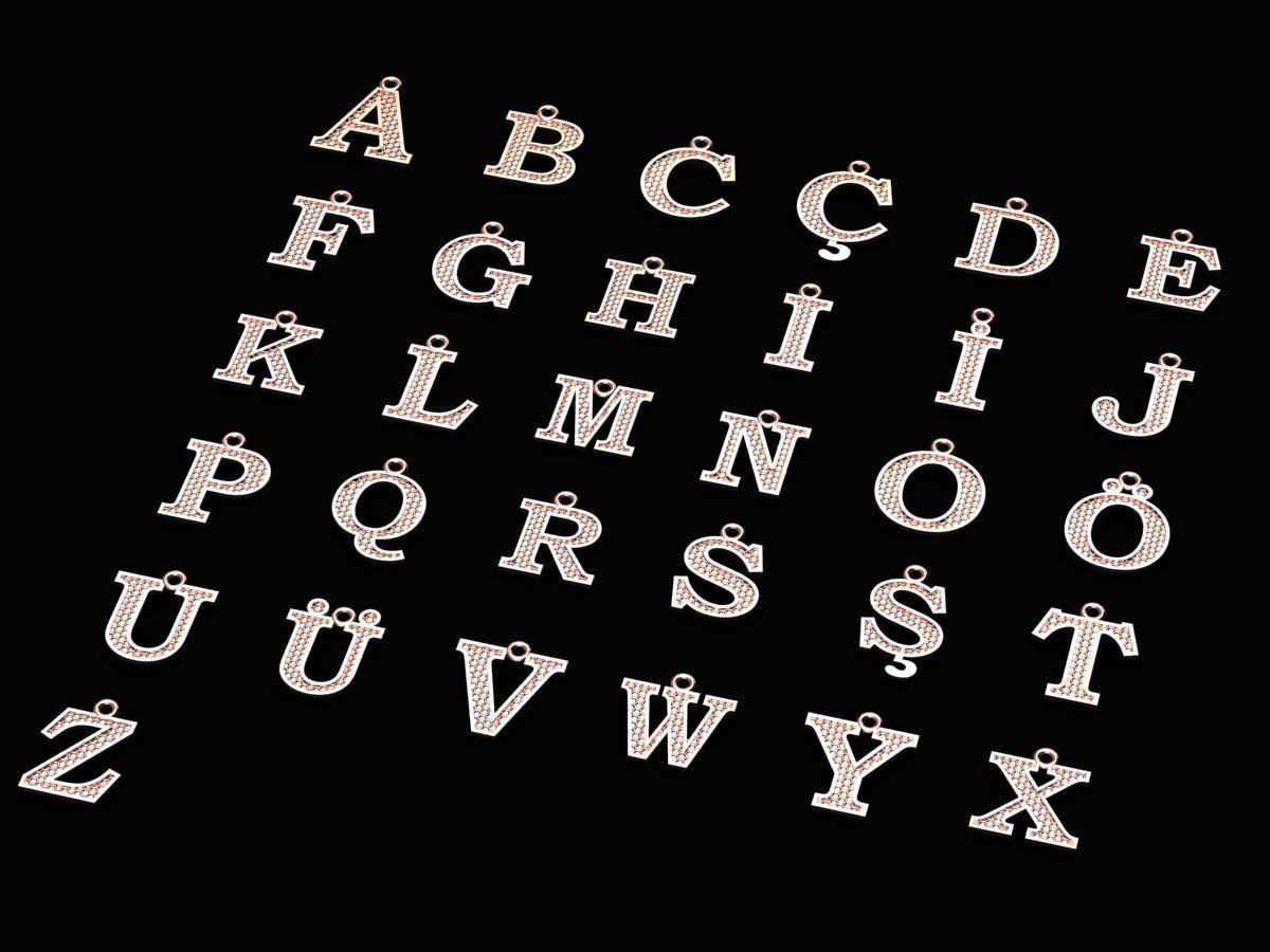 Alphabets Letter Pendants 31 Letters in file  02 3D print model_1