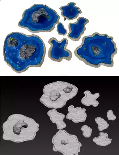 3D print lakes bundle for wargames and RPGs