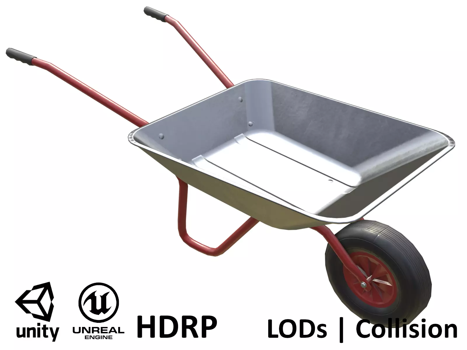 Game-ready Wheelbarrow Clean - Unity - HDRP - UE4 Low-poly 3D model_0