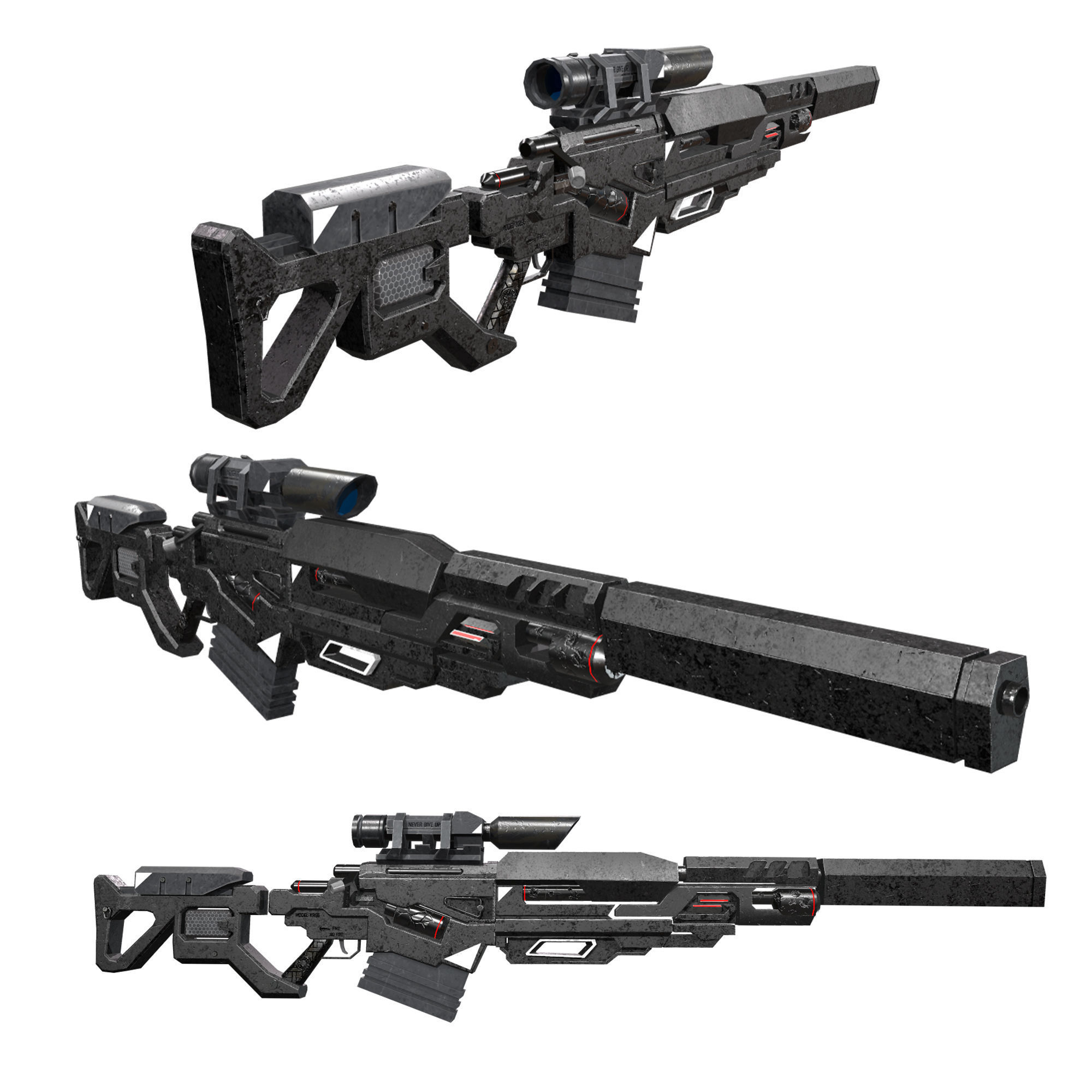 Sci-Fi Sniper Rifle  Low-poly 3D model_8