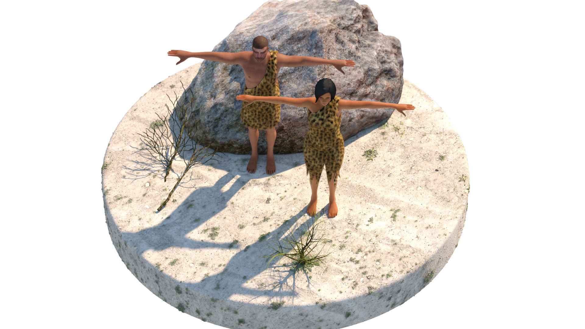 Caveman and Cave Woman Model 3D model_1