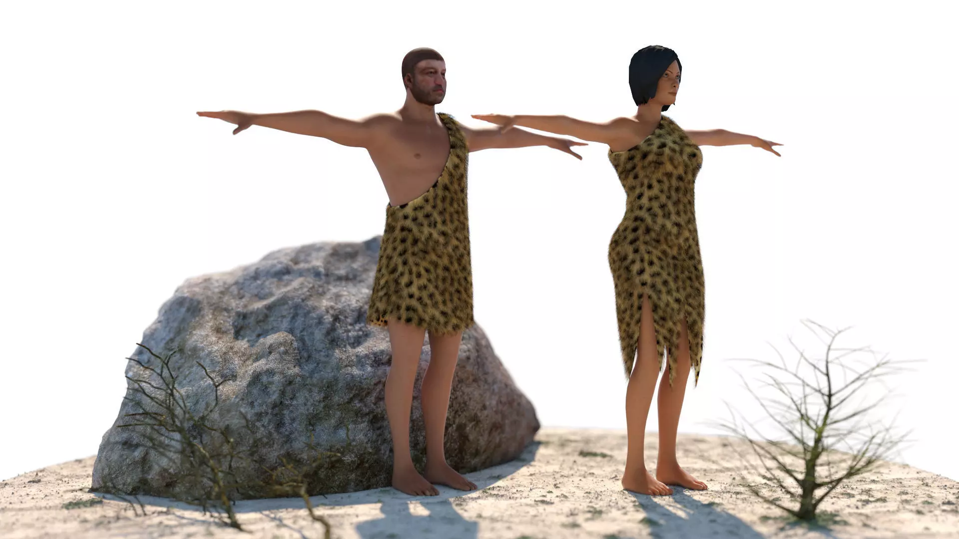 Caveman and Cave Woman Model 3D model_0