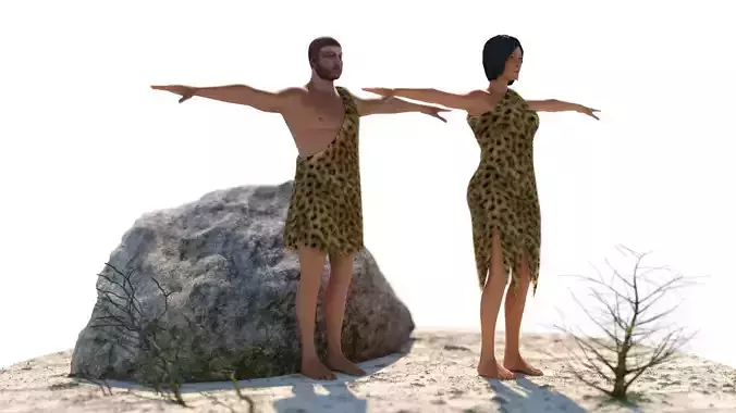 Caveman and Cave Woman Model 3D model