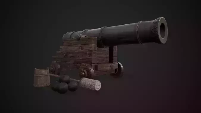 Pirate cannon Low-poly 3D model