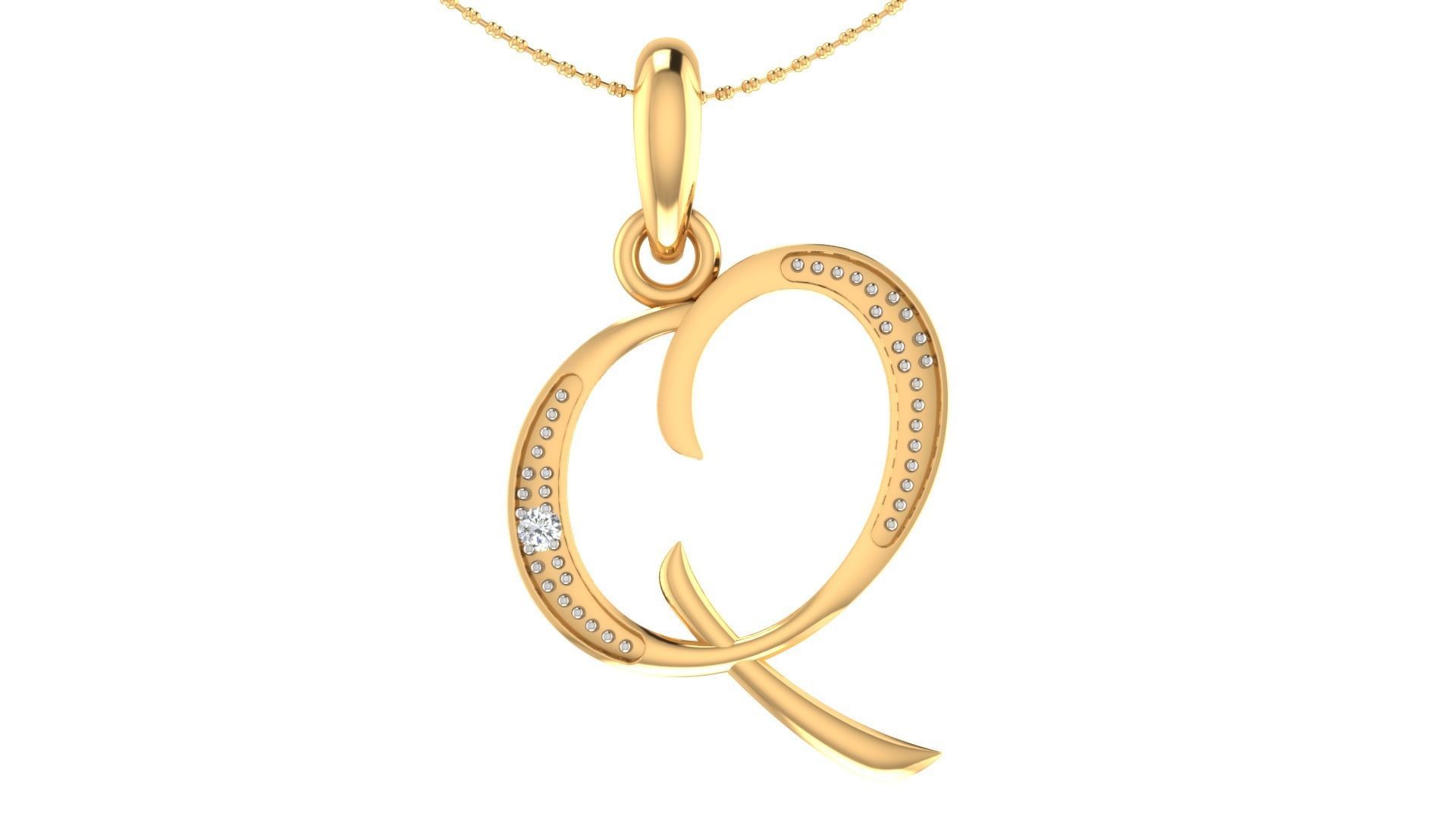 Alphabet-Q pendant 3dm stl render 3D print model_3