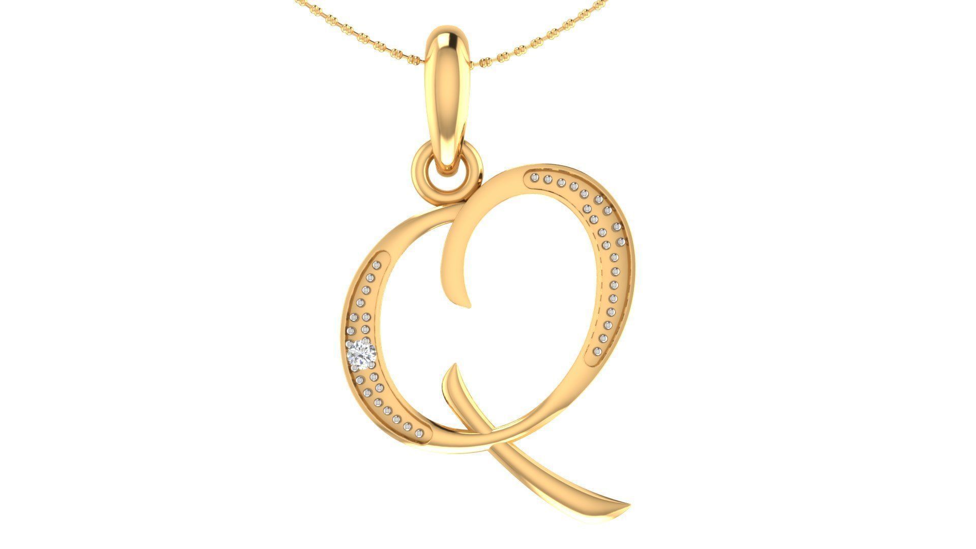 Alphabet-Q pendant 3dm stl render 3D print model_2