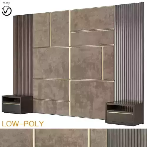 Headboard 3d model wall panel with two drawers
