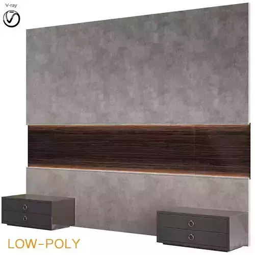 Headboard 3d model low - poly with drawers