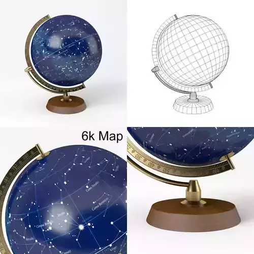 Celestial Globe with Wooden Stand and Brass Elements - Star Map Low-poly 3D model