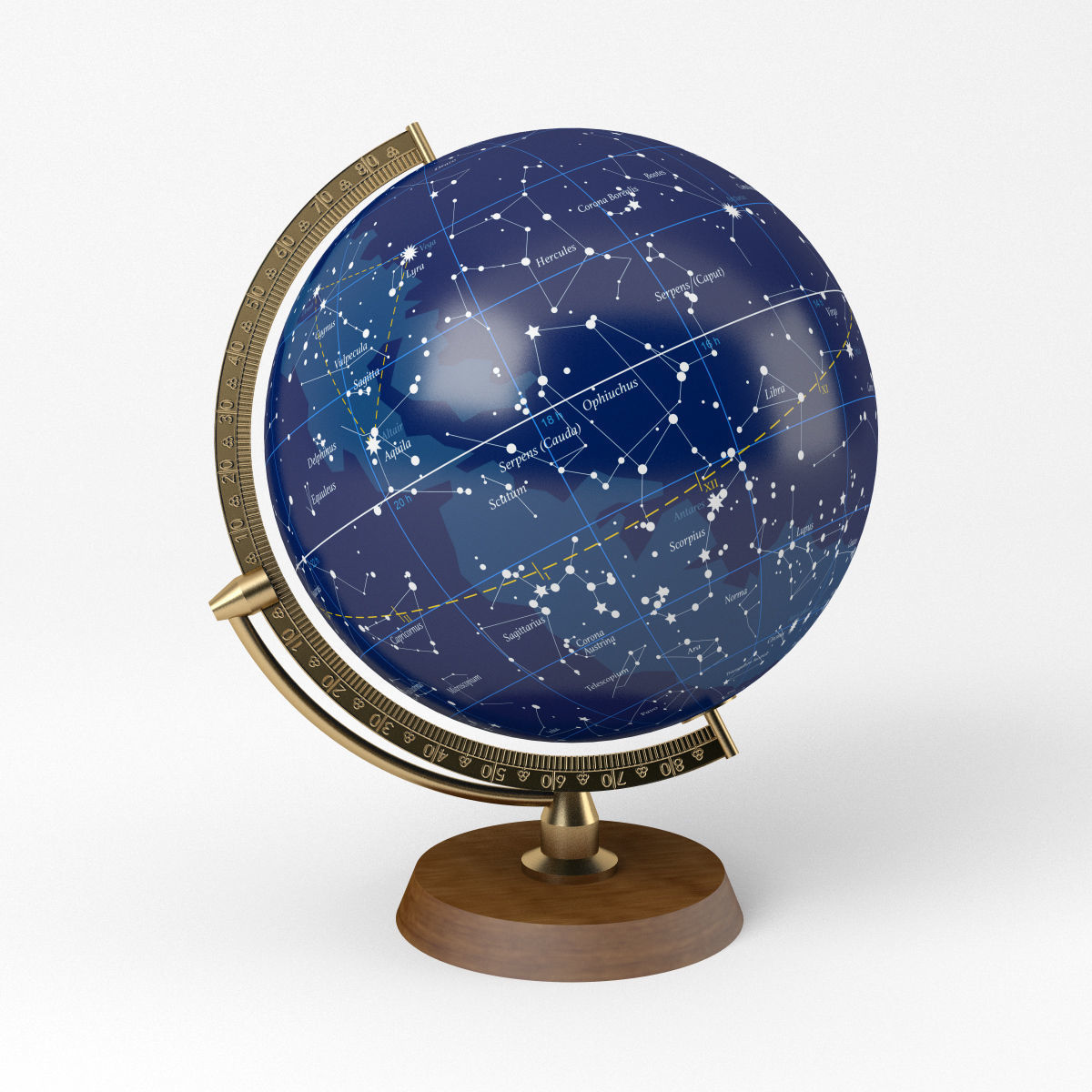 Celestial Globe with Wooden Stand and Brass Elements - Star Map Low-poly 3D model_1