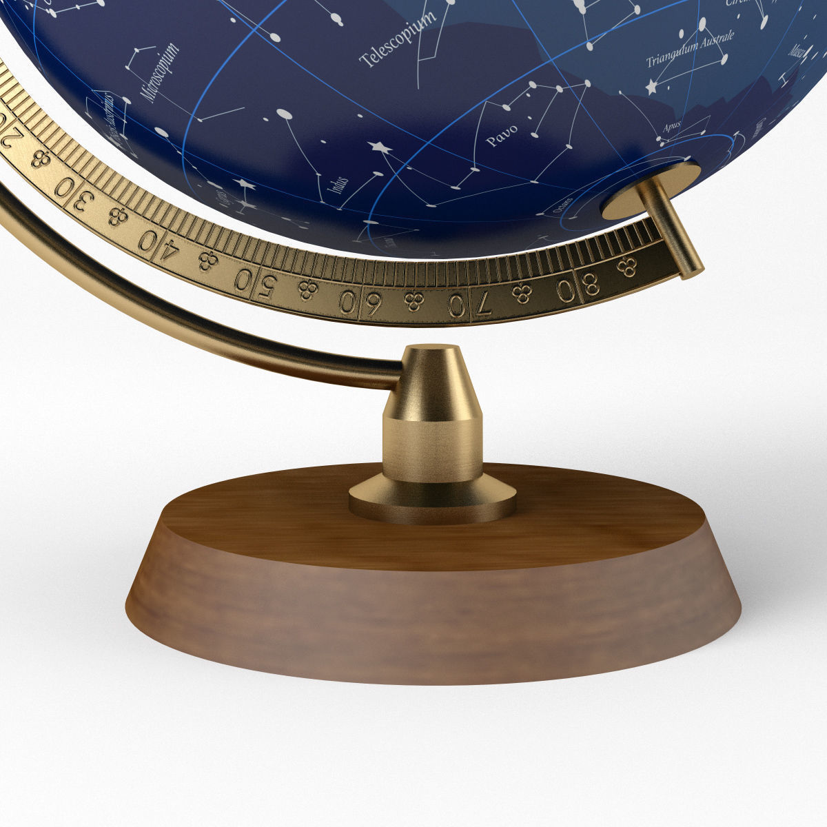 Celestial Globe with Wooden Stand and Brass Elements - Star Map Low-poly 3D model_4