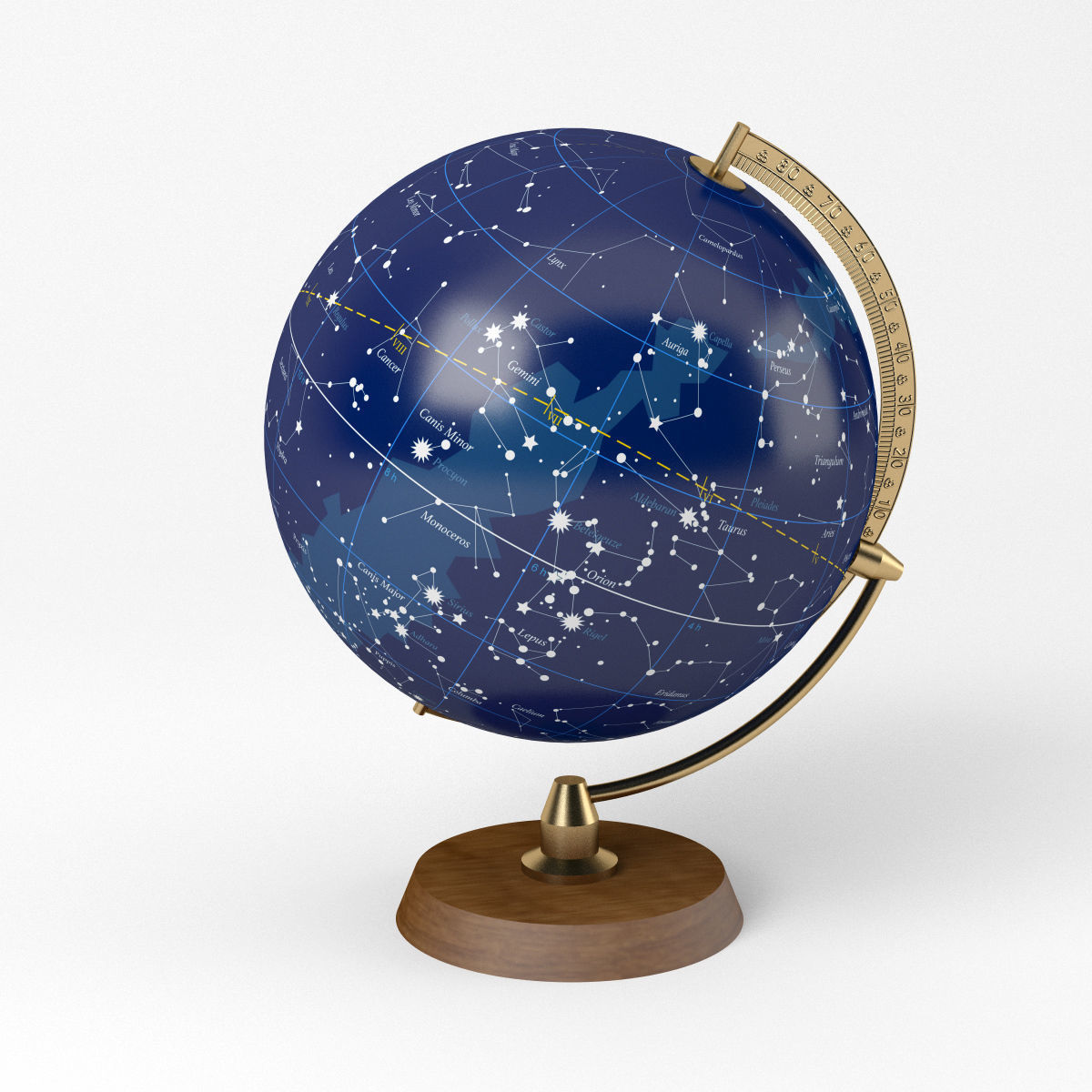 Celestial Globe with Wooden Stand and Brass Elements - Star Map Low-poly 3D model_3